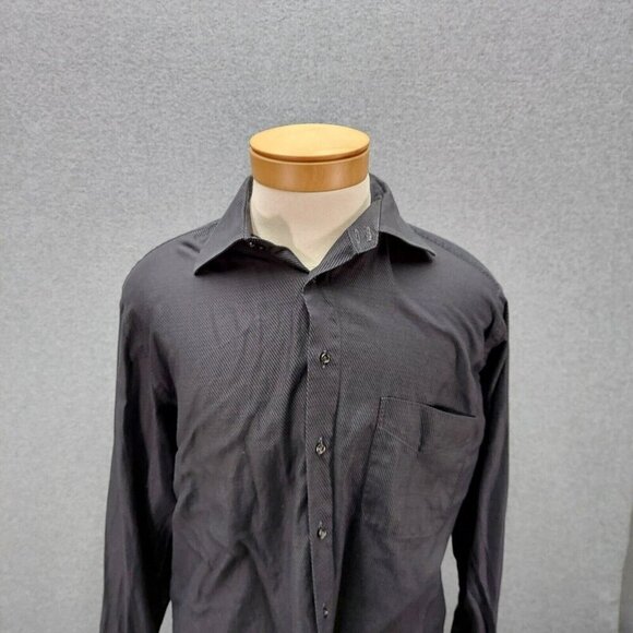 Zanetti Men's Button Down Gray Ribbed Dress Shirt 100% Cotton 17 Made in Italy - Picture 2 of 8